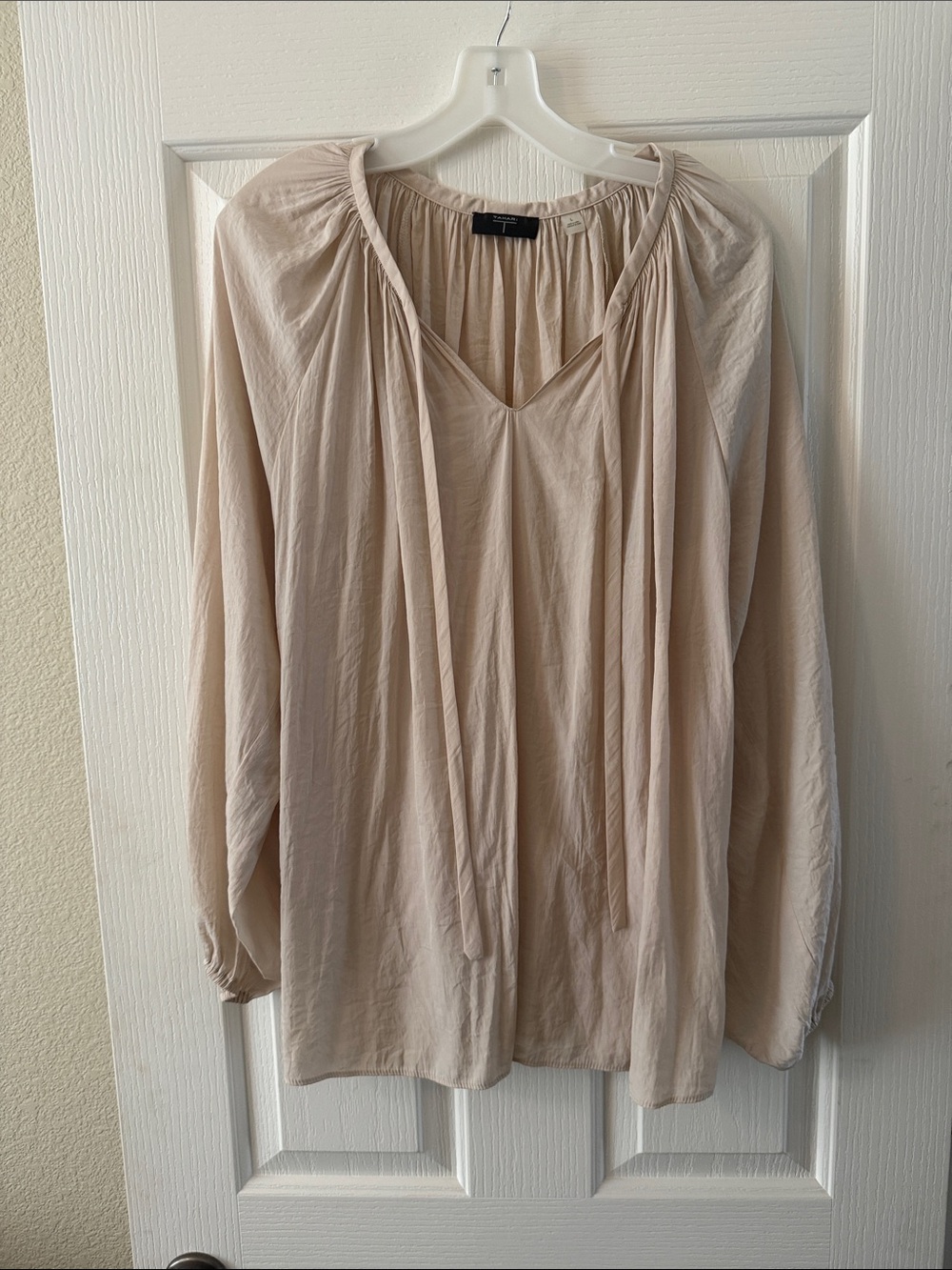 Tahari Light Beige Peasant Blouse